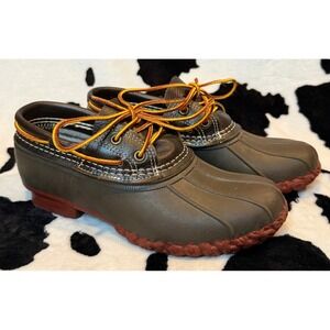 L.L. Bean Boots Rubber Moc Women 7 Brown Leather Waterproof‎ Slip On Duck Shoes